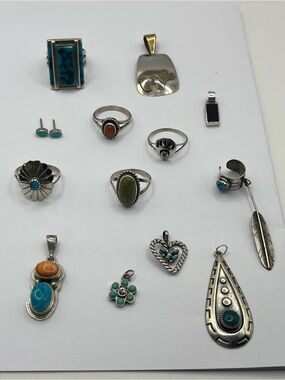 Sterling Silver Turquoise & Coral Mixed Stone Jewelry Set - Native American